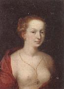 unknow artist A Young girl in a state of undress,wearing a burgundy mantle,and a gold chain and pendant china oil painting artist